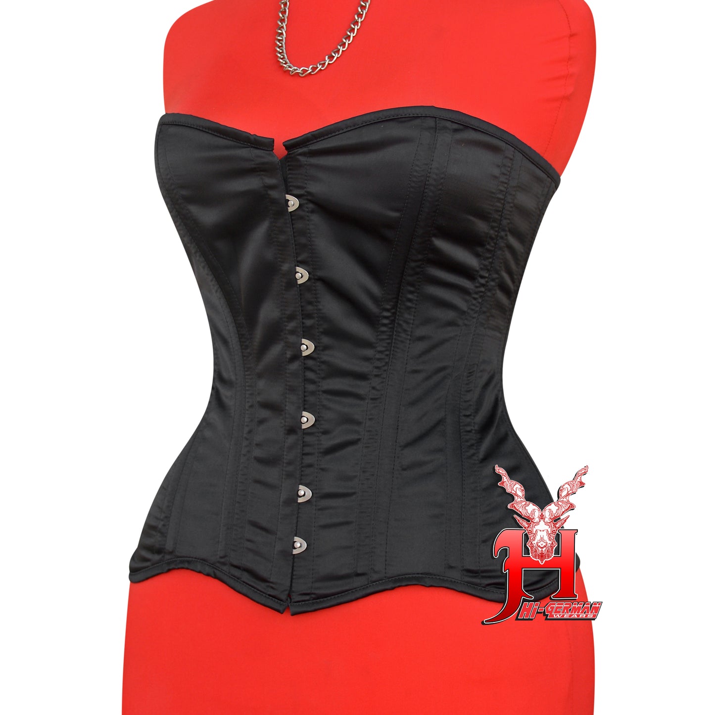 Overbust Black Satin Steel Boned Corset – Doppelstahl Überbrust Korsett Waist Trainer