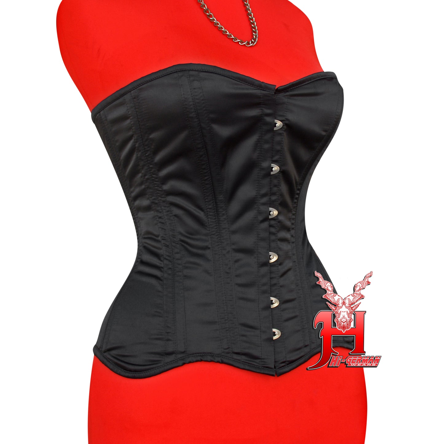 Overbust Black Satin Steel Boned Corset – Doppelstahl Überbrust Korsett Waist Trainer