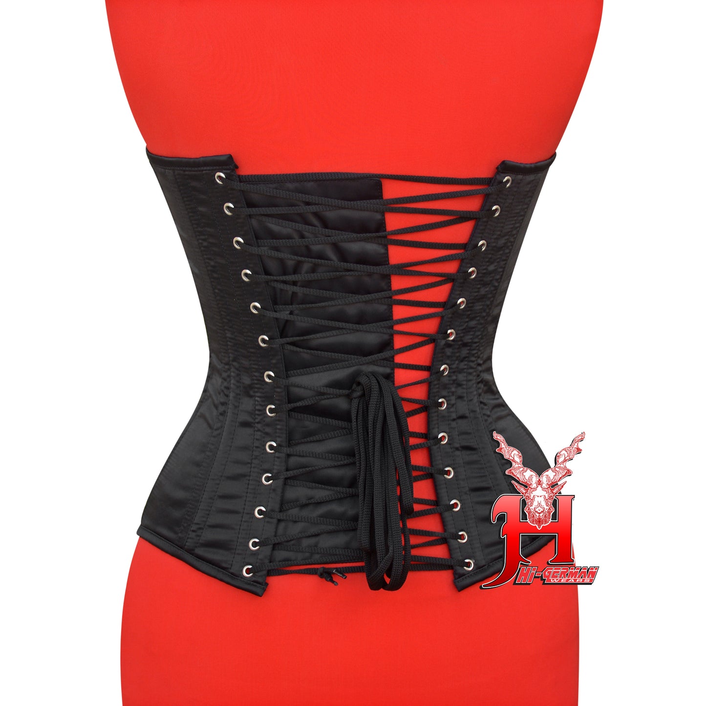 Overbust Black Satin Steel Boned Corset – Doppelstahl Überbrust Korsett Waist Trainer