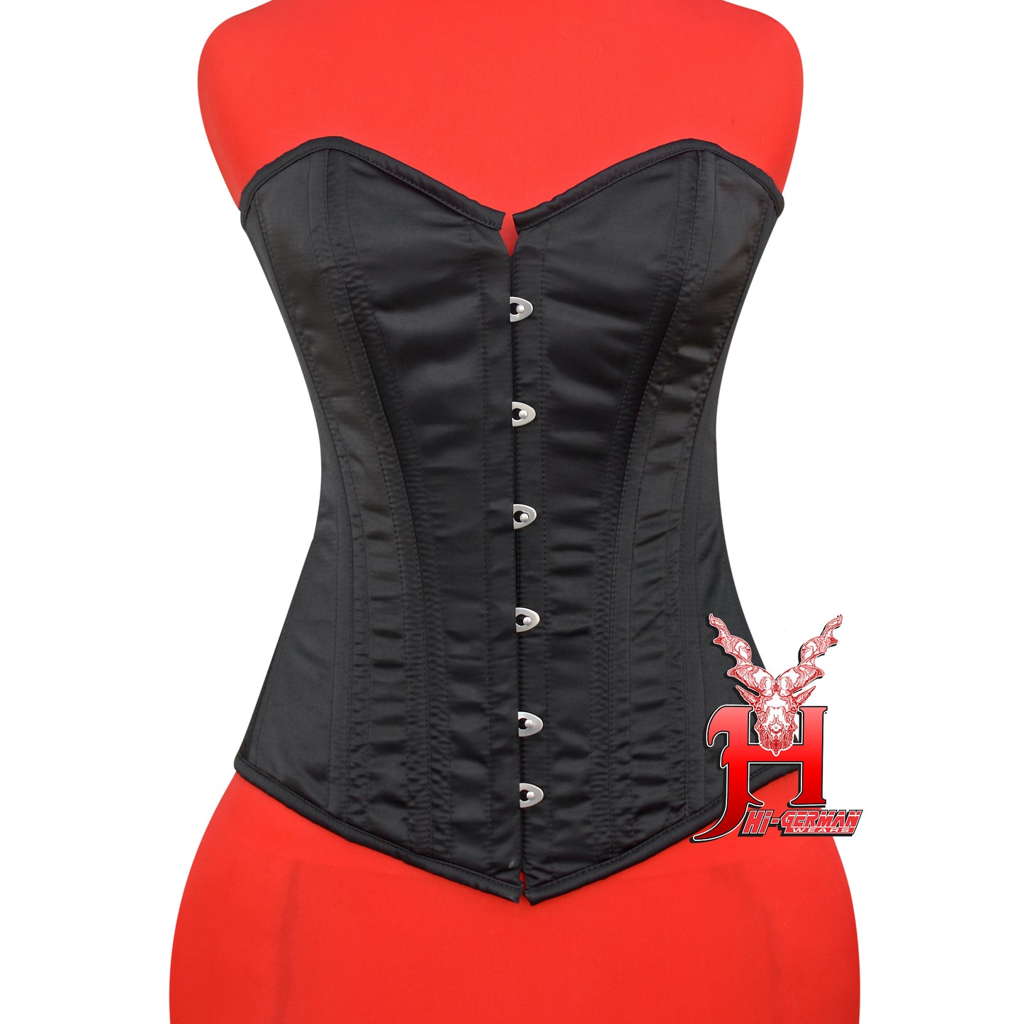Women’s Overbust Black Satin Corset – Doppelstahl Überbrust Korsett Gothic Waist Trainer