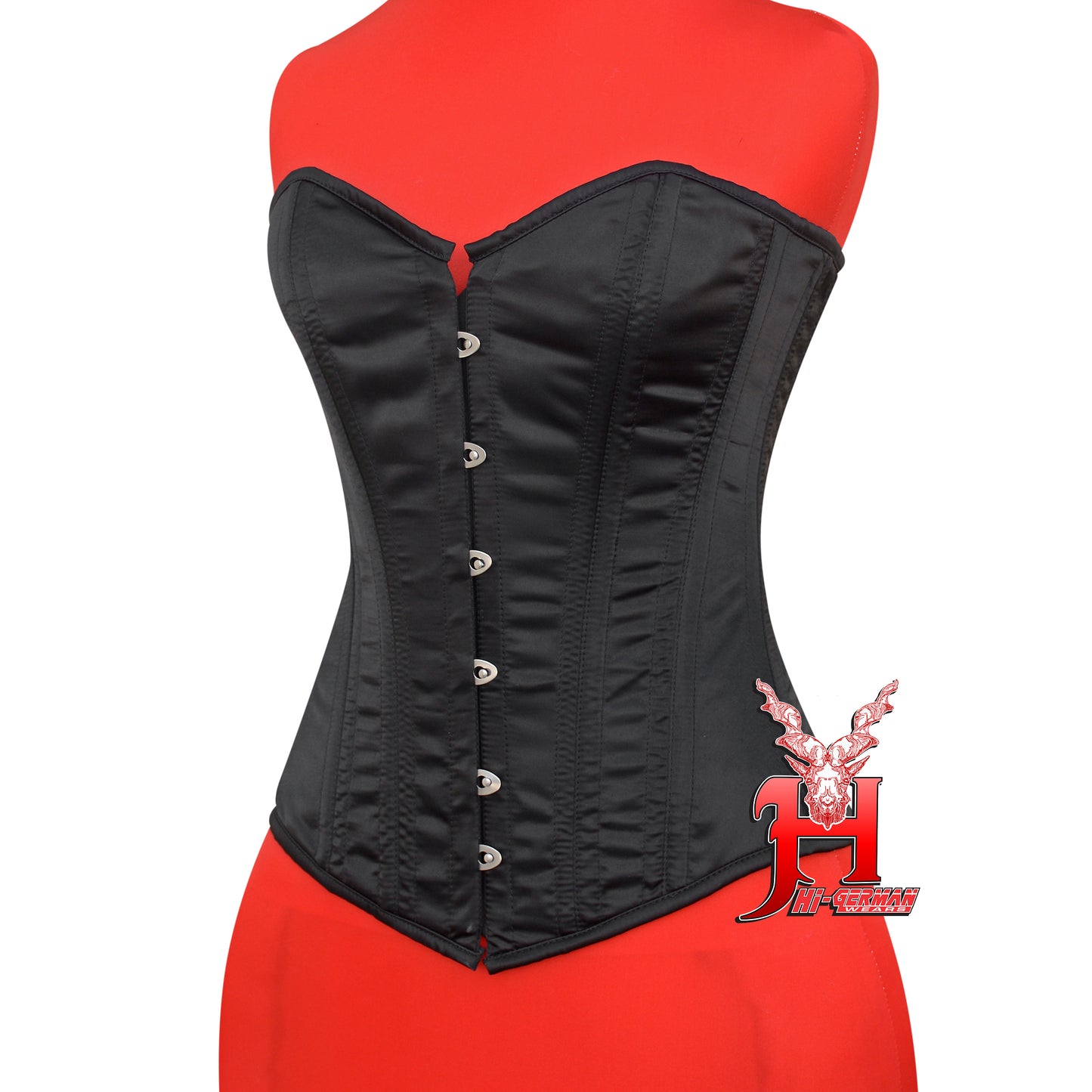 Women’s Overbust Black Satin Corset – Doppelstahl Überbrust Korsett Gothic Waist Trainer