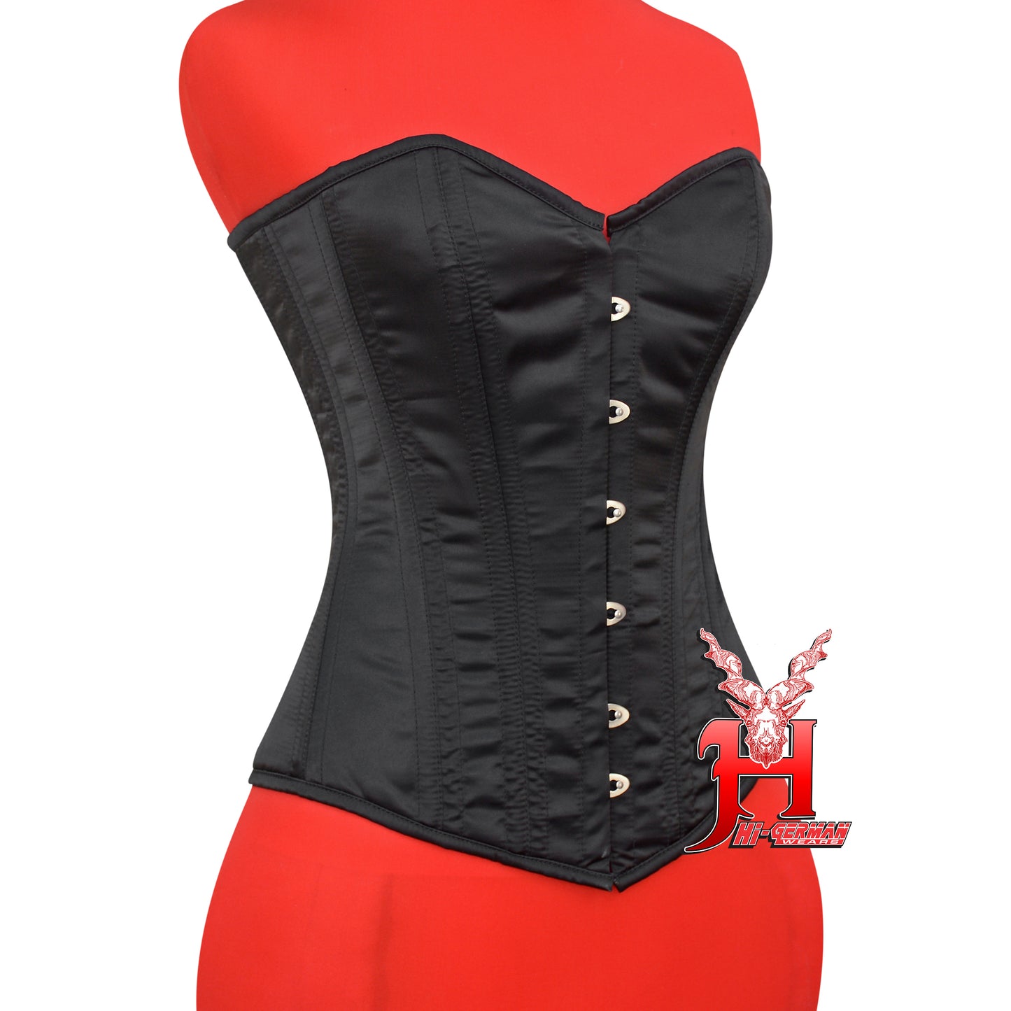 Women’s Overbust Black Satin Corset – Doppelstahl Überbrust Korsett Gothic Waist Trainer