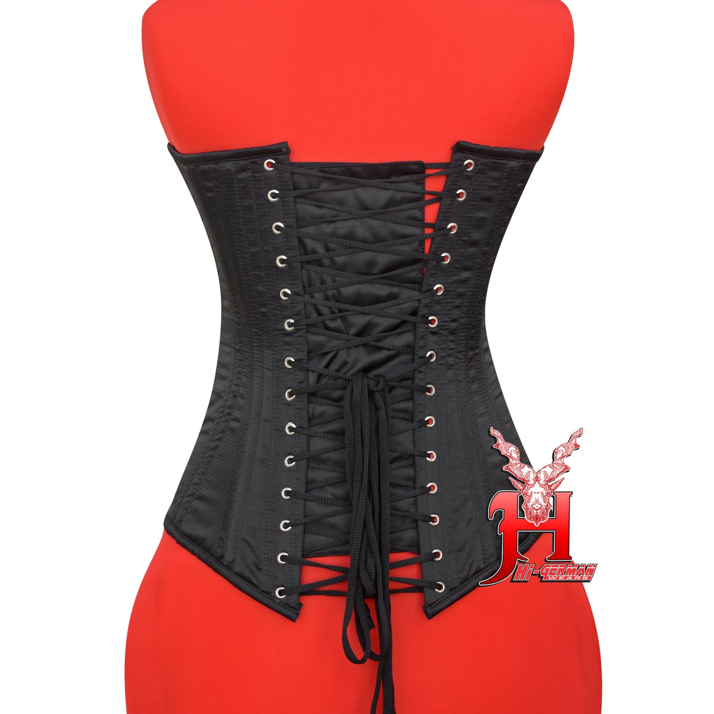 Women’s Overbust Black Satin Corset – Doppelstahl Überbrust Korsett Gothic Waist Trainer