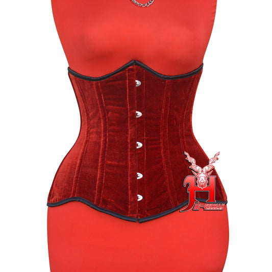 Women’s Red Velvet Underbust Corset – Steel Boned Waist Trainer