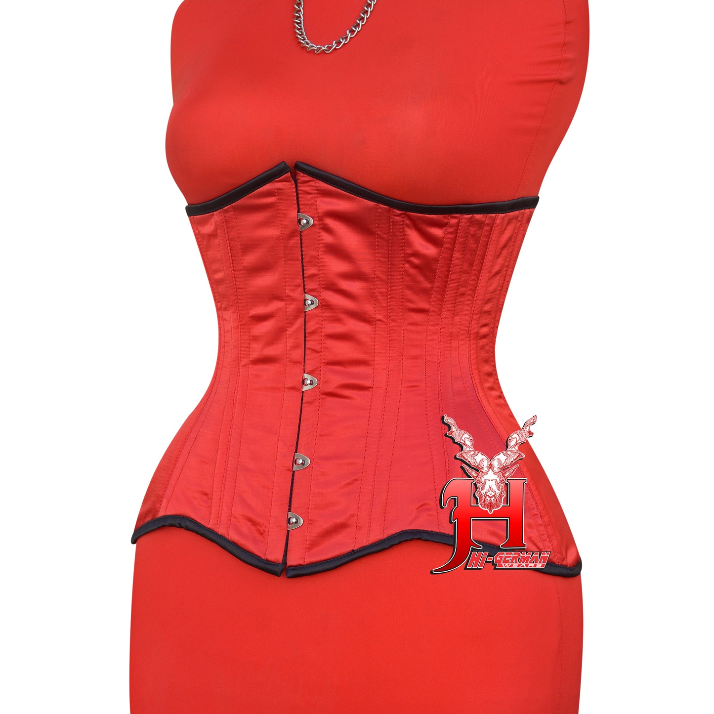 Women’s Underbust Red Satin Corset – Doppelstahl Unterbrust Korsett Waist Trainer
