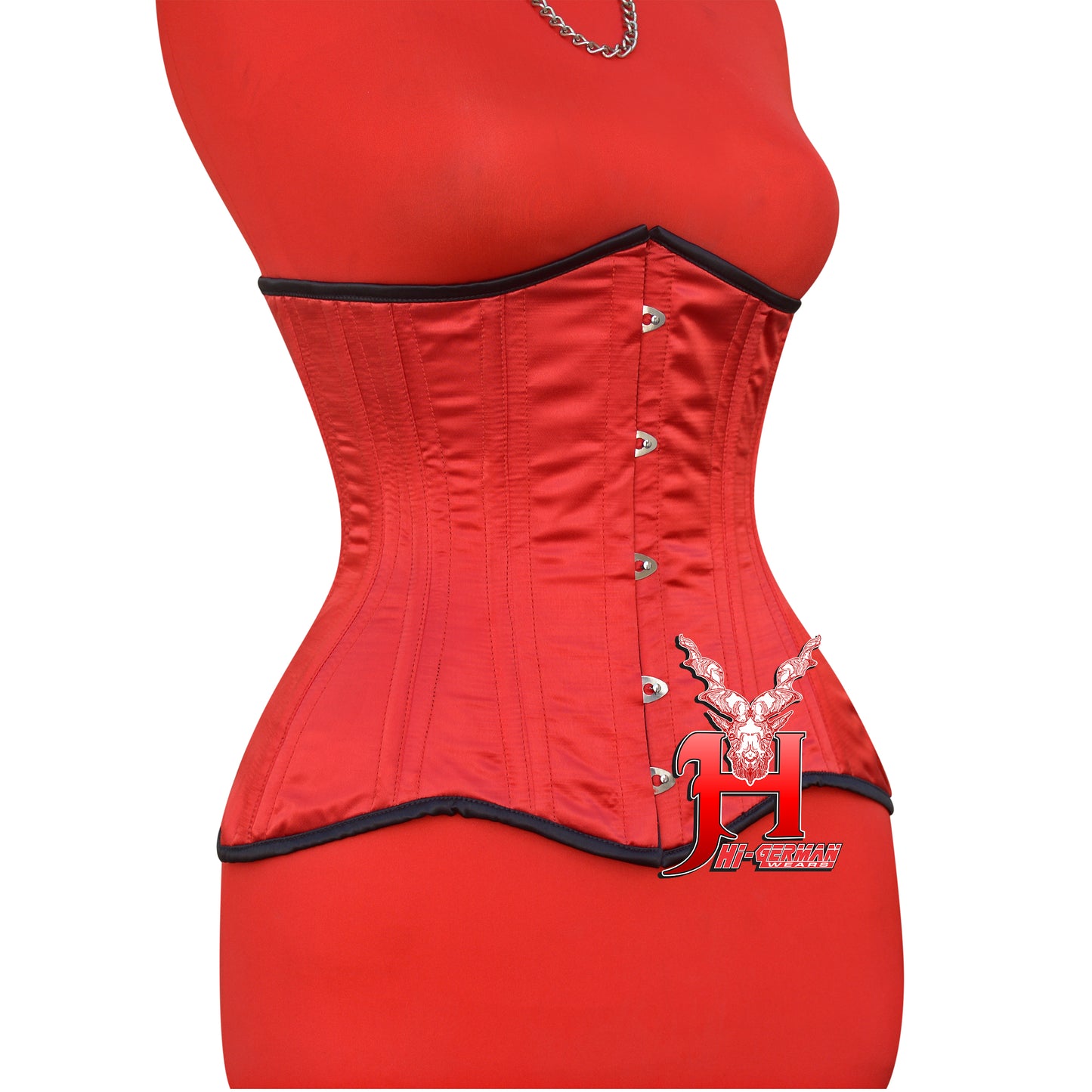 Women’s Underbust Red Satin Corset – Doppelstahl Unterbrust Korsett Waist Trainer