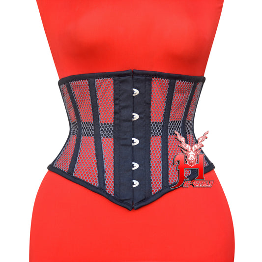 Women’s Underbust Black Cotton Gray Mesh Steel Boned Corset Unterbrust Korsett Damen