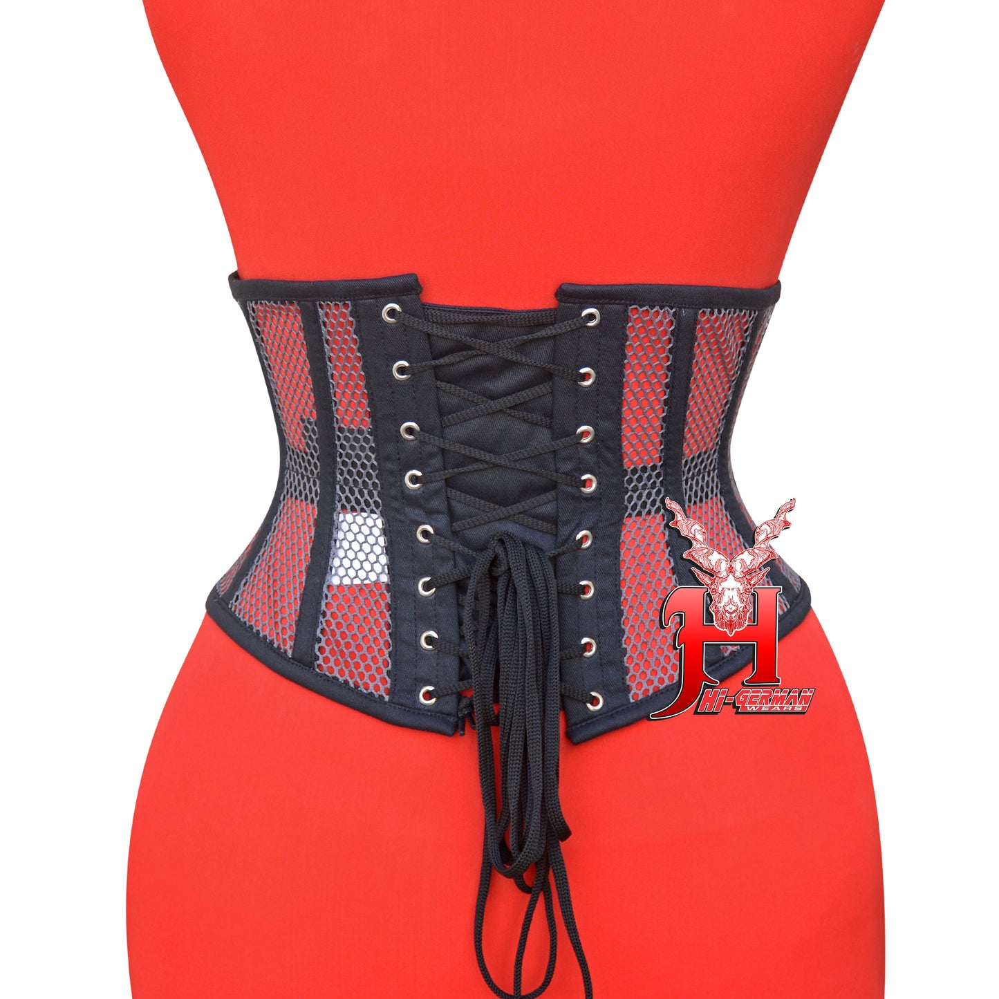 Women’s Underbust Black Cotton Gray Mesh Steel Boned Corset Unterbrust Korsett Damen