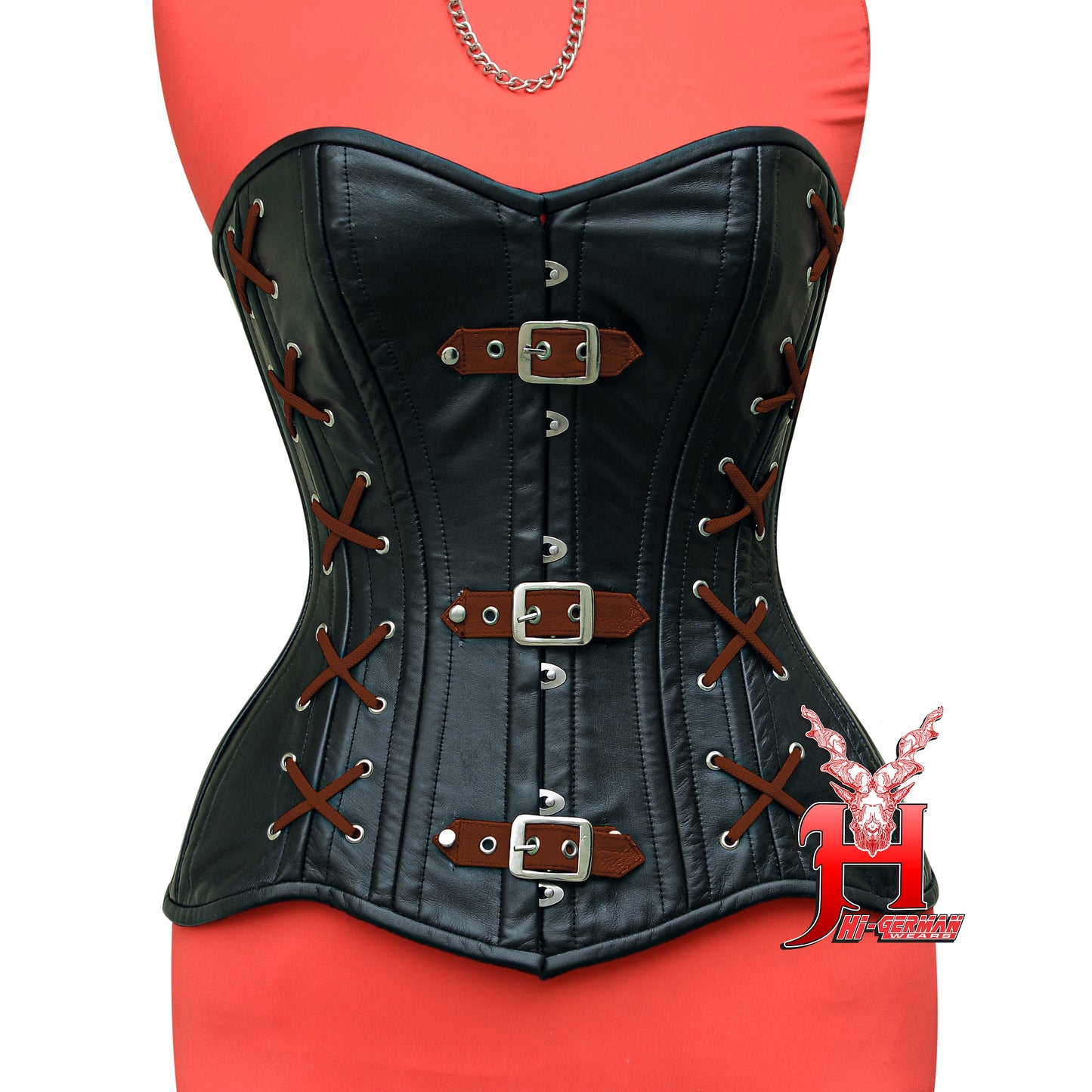 Full Bust Leather Corset Damen – Schwarze Vollbrust Corsage Gothic Overbust Leder Korsett