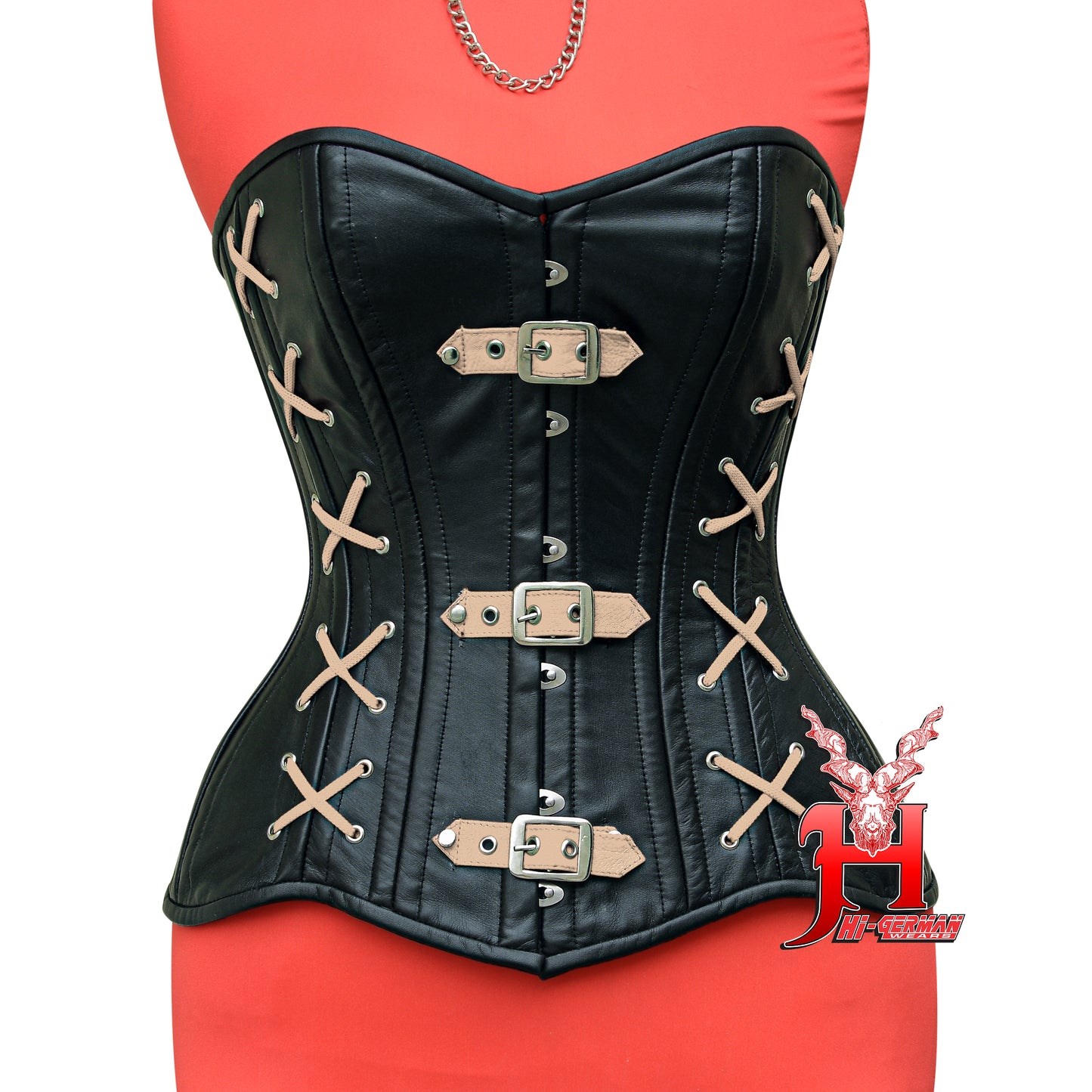 Full Bust Leather Corset Damen – Schwarze Vollbrust Corsage Gothic Overbust Leder Korsett