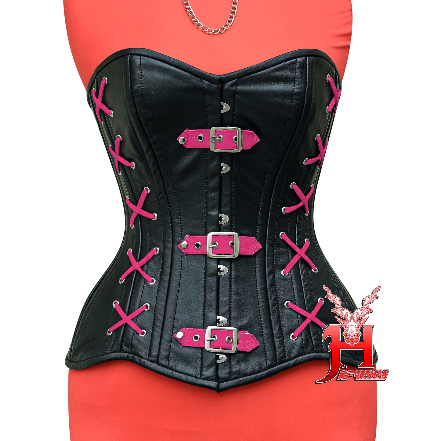 Full Bust Leather Corset Damen – Schwarze Vollbrust Corsage Gothic Overbust Leder Korsett