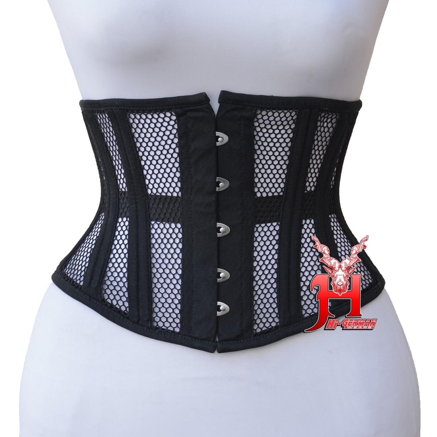 Handmade Women Underbust Black Mesh Corset Steel Boned Waist Trainer Gothic Korsett Tailleformer