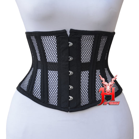 Handmade Women Underbust Black Mesh Corset Steel Boned Waist Trainer Gothic Korsett Tailleformer