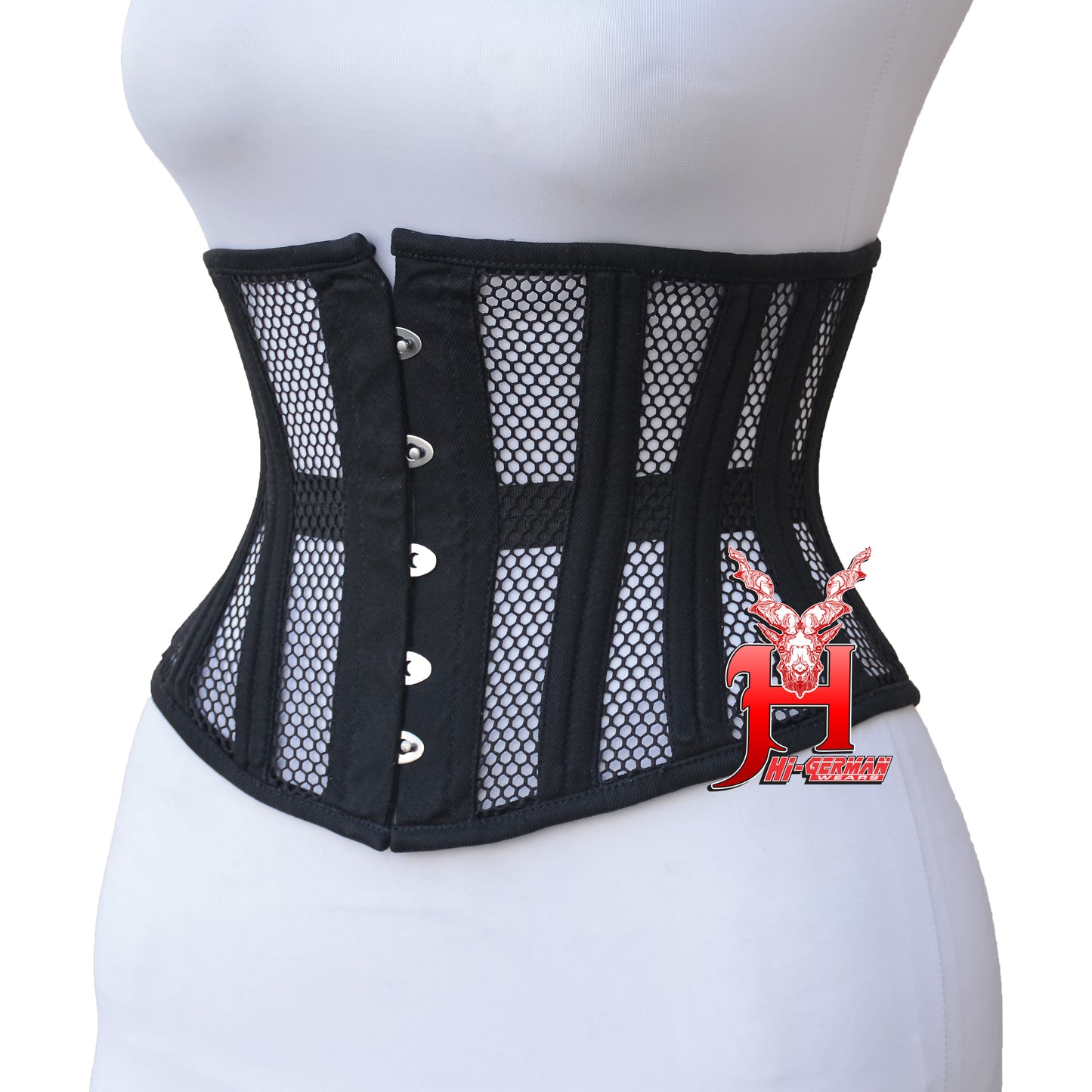 Handmade Women Underbust Black Mesh Corset Steel Boned Waist Trainer Gothic Korsett Tailleformer