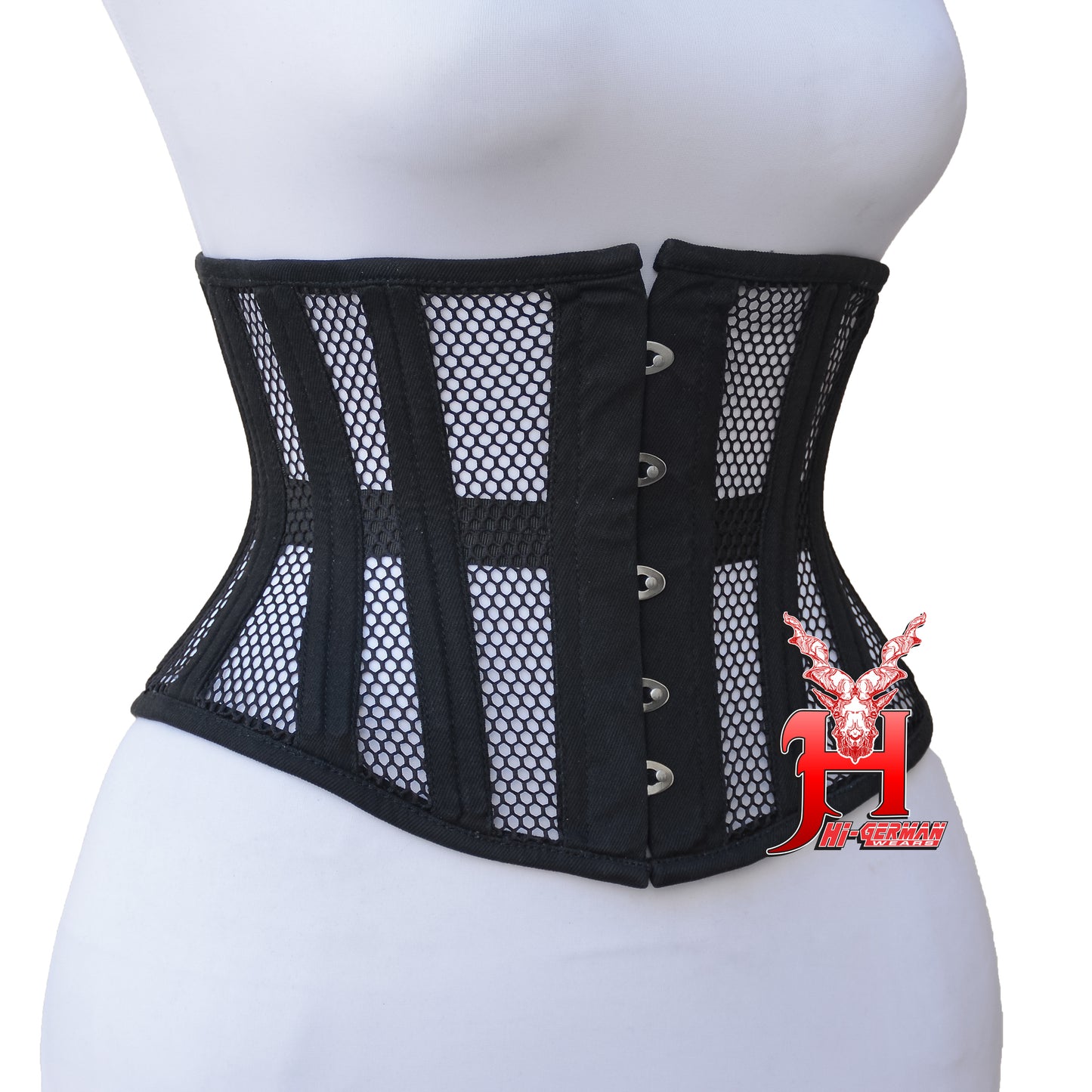 Handmade Women Underbust Black Mesh Corset Steel Boned Waist Trainer Gothic Korsett Tailleformer