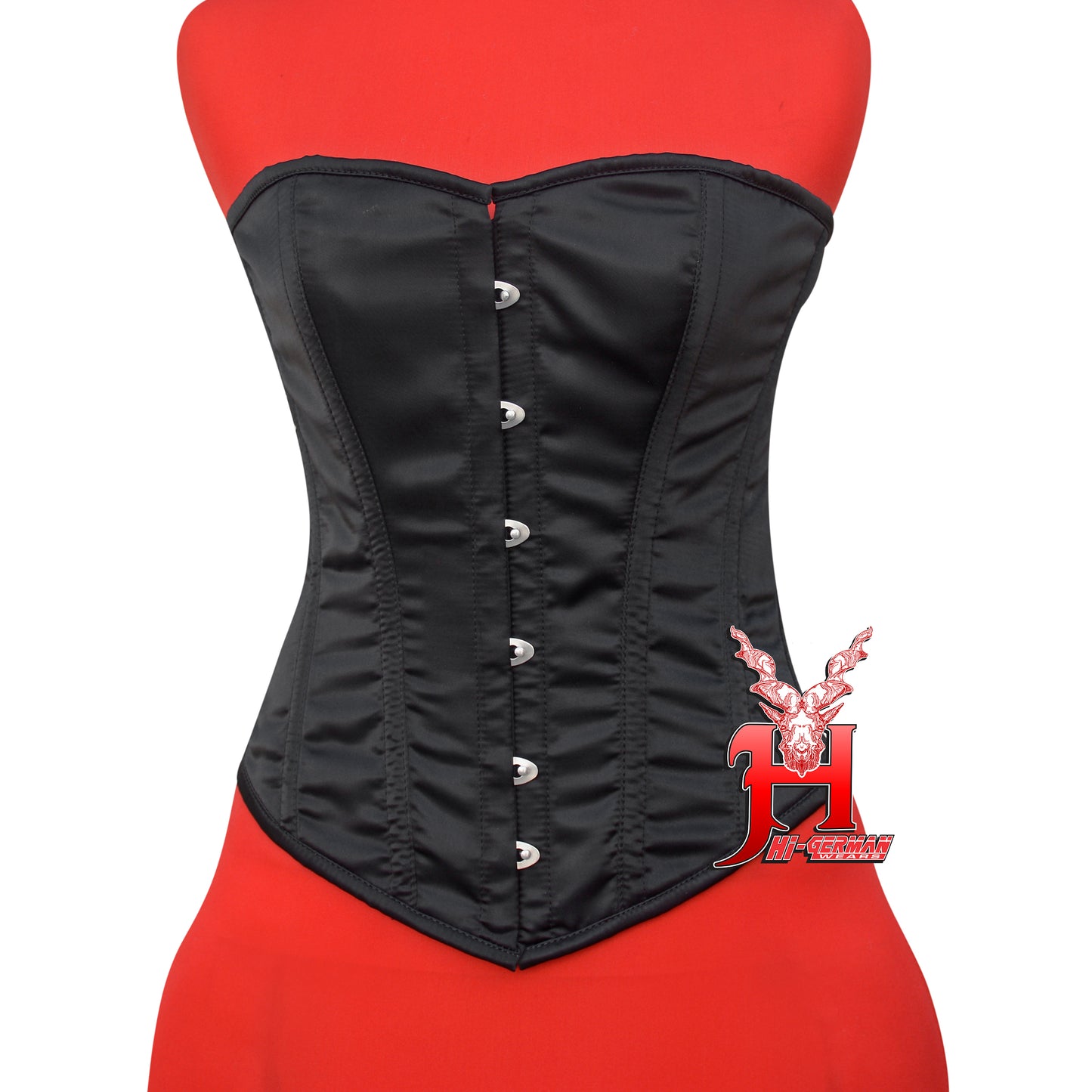 Women’s Overbust Black Satin Corset – Doppelstahl Überbrust Korsett Gothic Waist Trainer