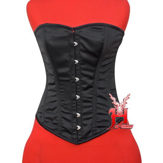 Women’s Overbust Black Satin Corset – Doppelstahl Überbrust Korsett Gothic Waist Trainer