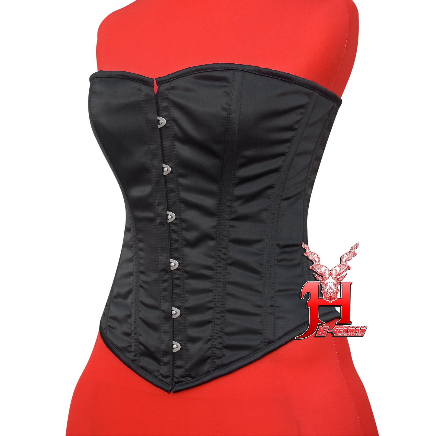 Women’s Overbust Black Satin Corset – Doppelstahl Überbrust Korsett Gothic Waist Trainer