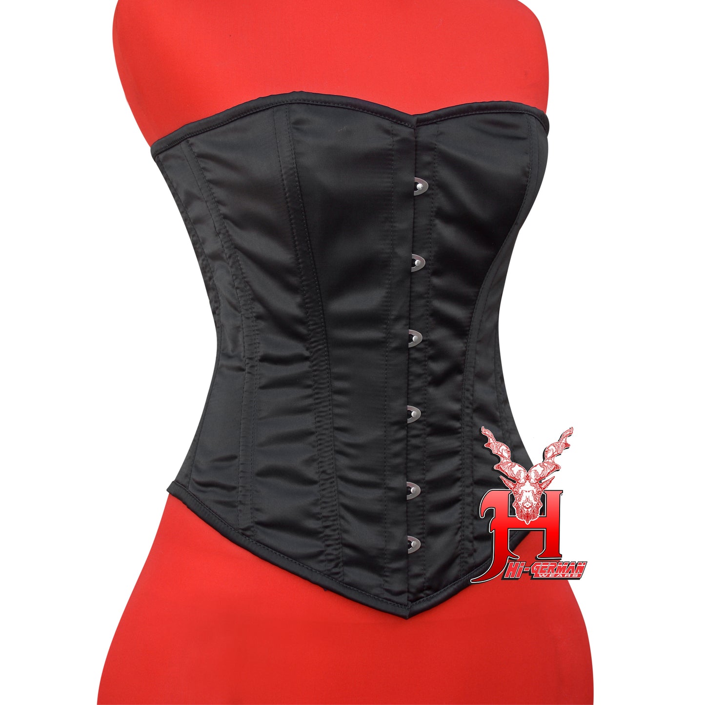 Women’s Overbust Black Satin Corset – Doppelstahl Überbrust Korsett Gothic Waist Trainer