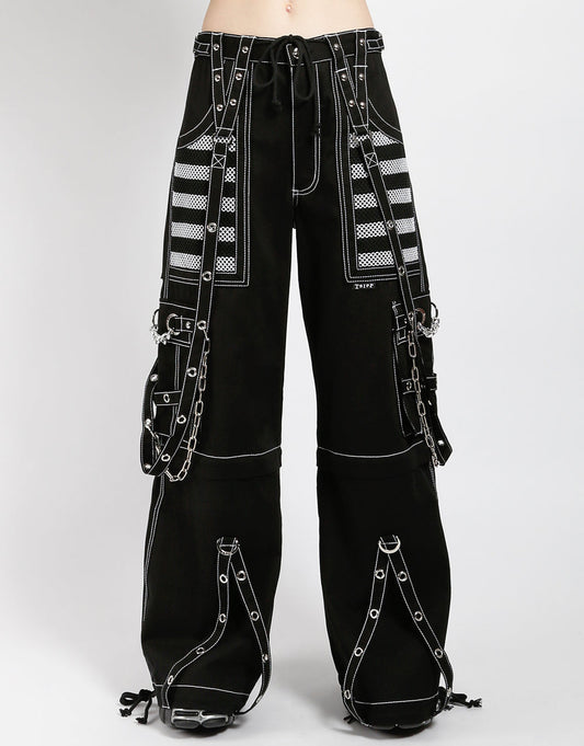 Gothic Hose Unisex Schwarz Weiß mit Ketten & Trägern – Cyberpunk Techwear