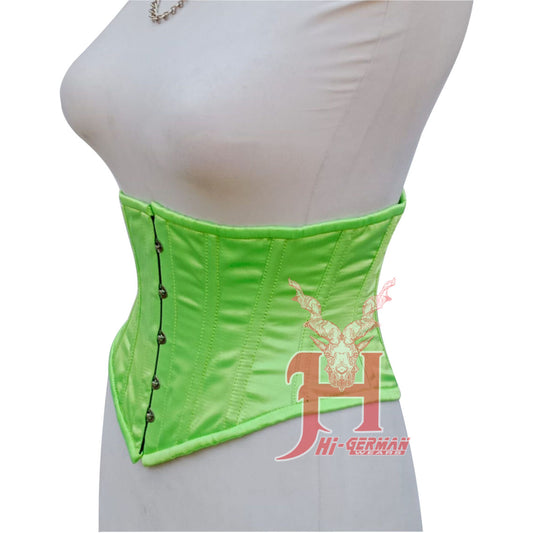 Women's Neon Green Satin Under bust Corset, waist trainer, body shaper, Corset Steel Boned Truly Waist Trainer Corsets Hi-139