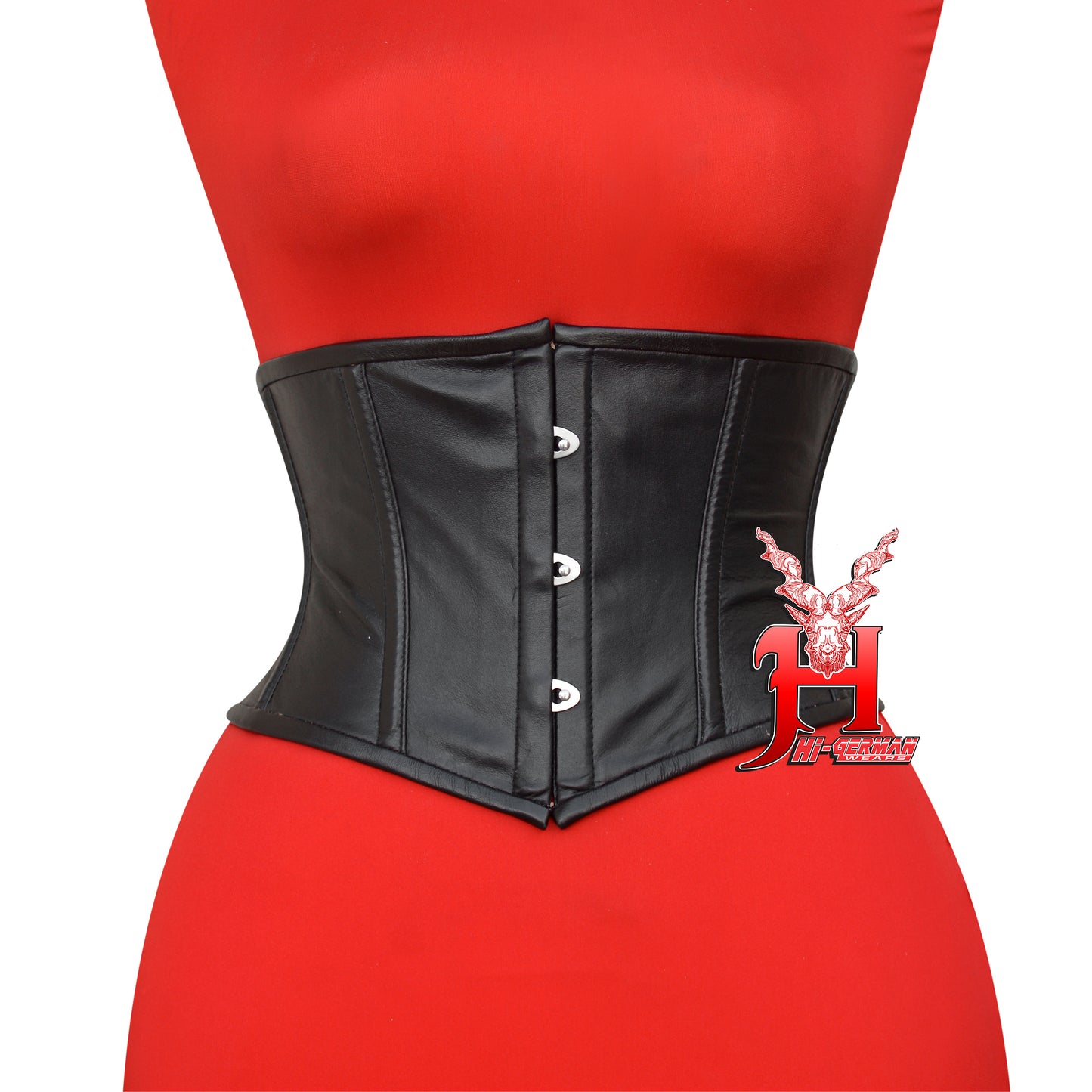 Women's Taillen Corsage Schwarz Leder Korsett Gothic Underbust Black Leather Corset