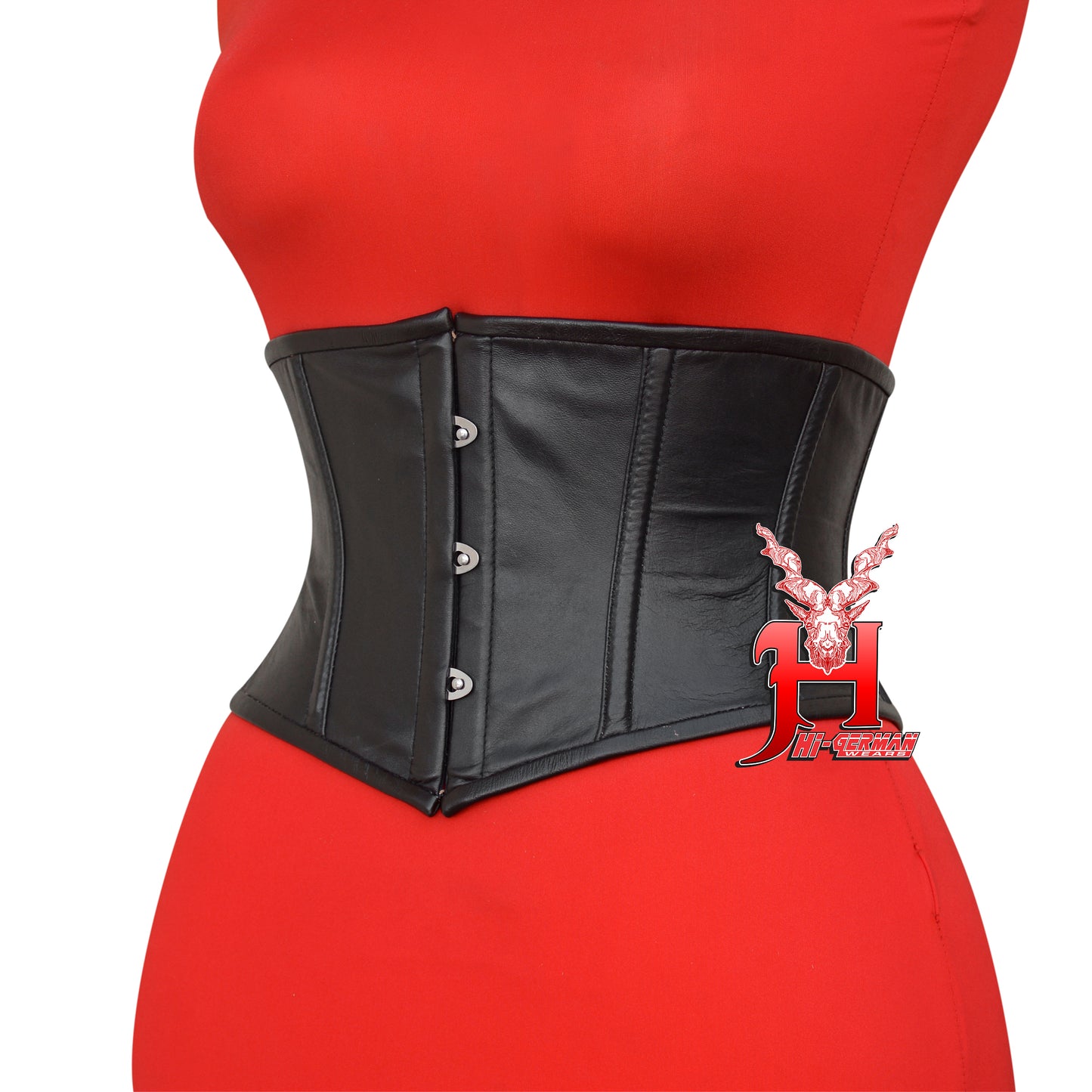 Women's Taillen Corsage Schwarz Leder Korsett Gothic Underbust Black Leather Corset