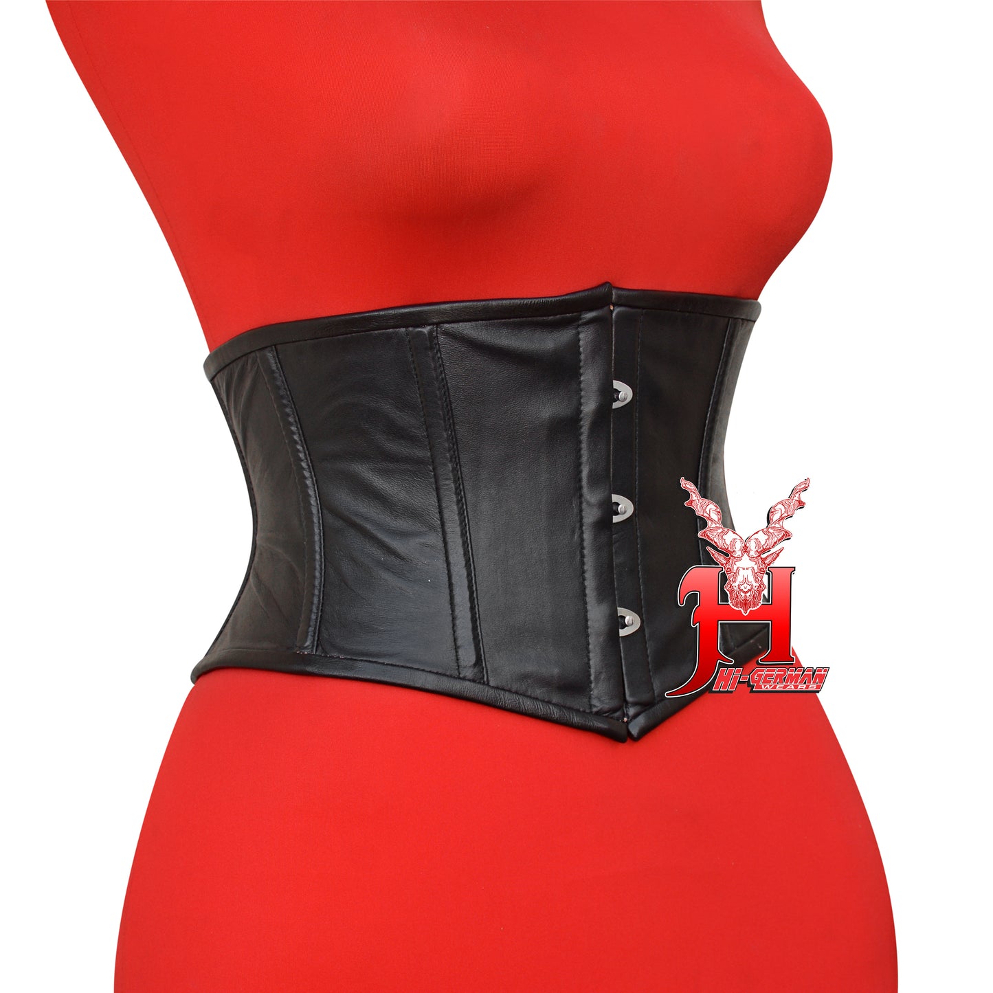 Women's Taillen Corsage Schwarz Leder Korsett Gothic Underbust Black Leather Corset
