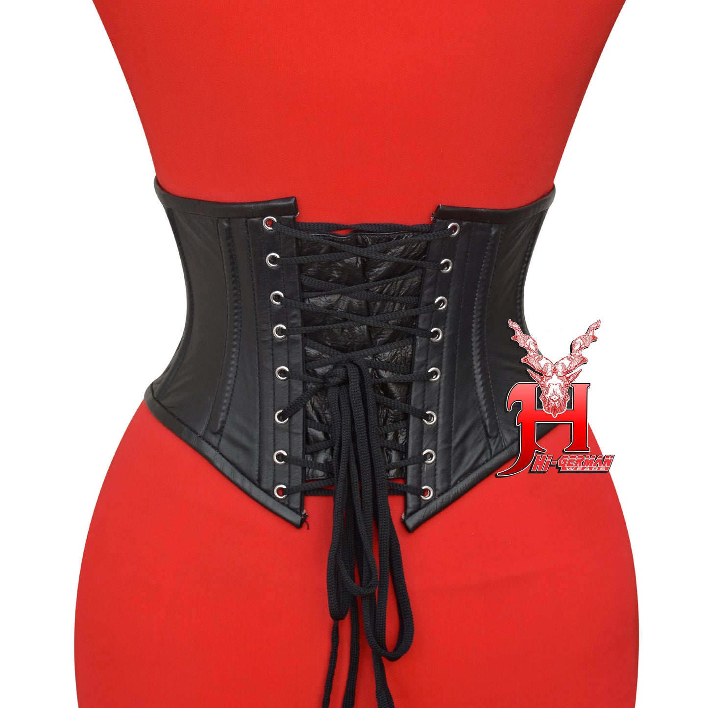 Women's Taillen Corsage Schwarz Leder Korsett Gothic Underbust Black Leather Corset