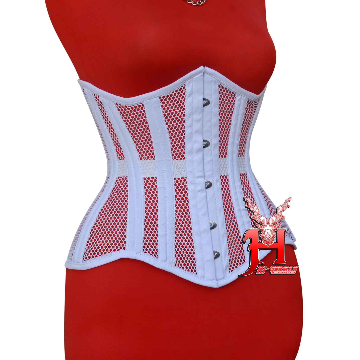 Women’s Underbust White Cotton Mesh Double Steel Boned Corset Unterbrust Korsett Damen