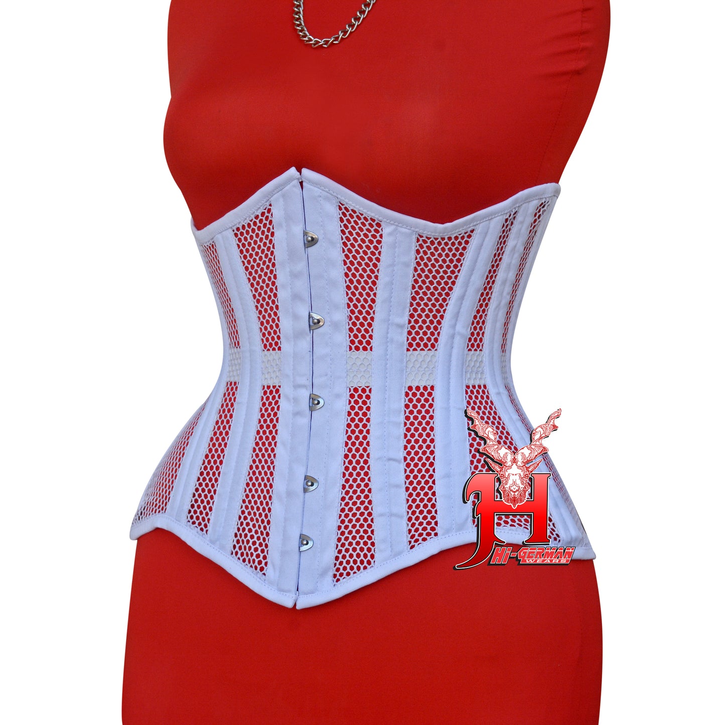 Women’s Underbust White Cotton Mesh Double Steel Boned Corset Unterbrust Korsett Damen