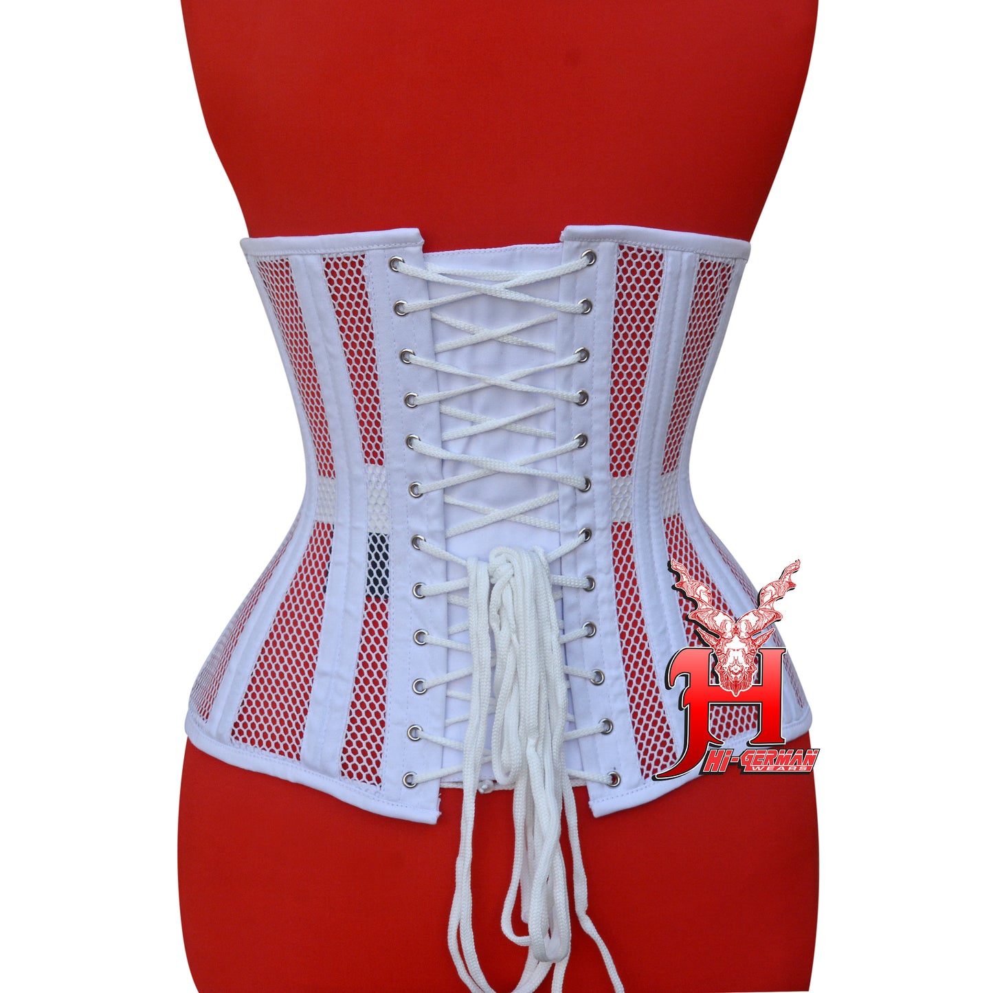 Women’s Underbust White Cotton Mesh Double Steel Boned Corset Unterbrust Korsett Damen