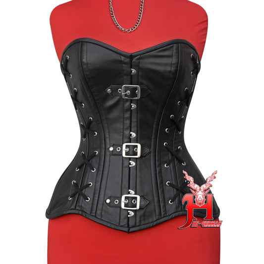 Women's Overbust Black Leather Steel Boned Body Shaper Waist Trainer Body Shaper Corset Top