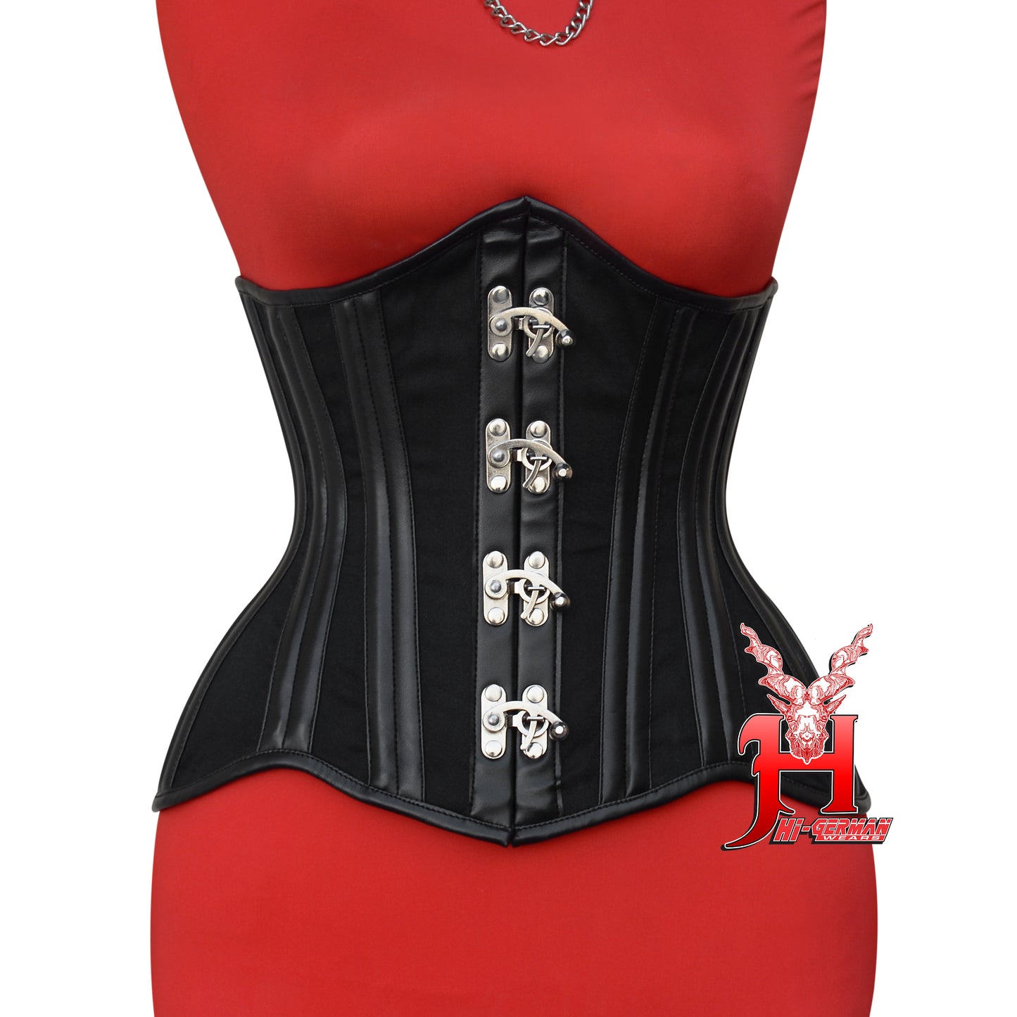 Unterbrustcorsage Damen – Black Cotton Underbust Corset with Buckles & Leather