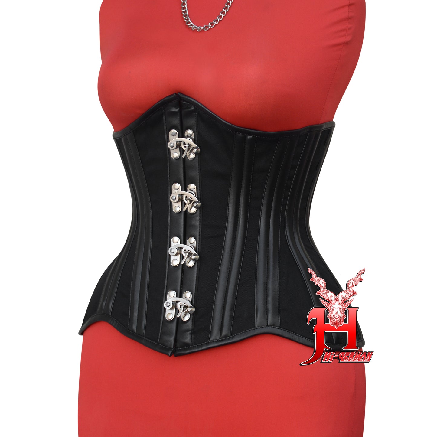 Unterbrustcorsage Damen – Black Cotton Underbust Corset with Buckles & Leather