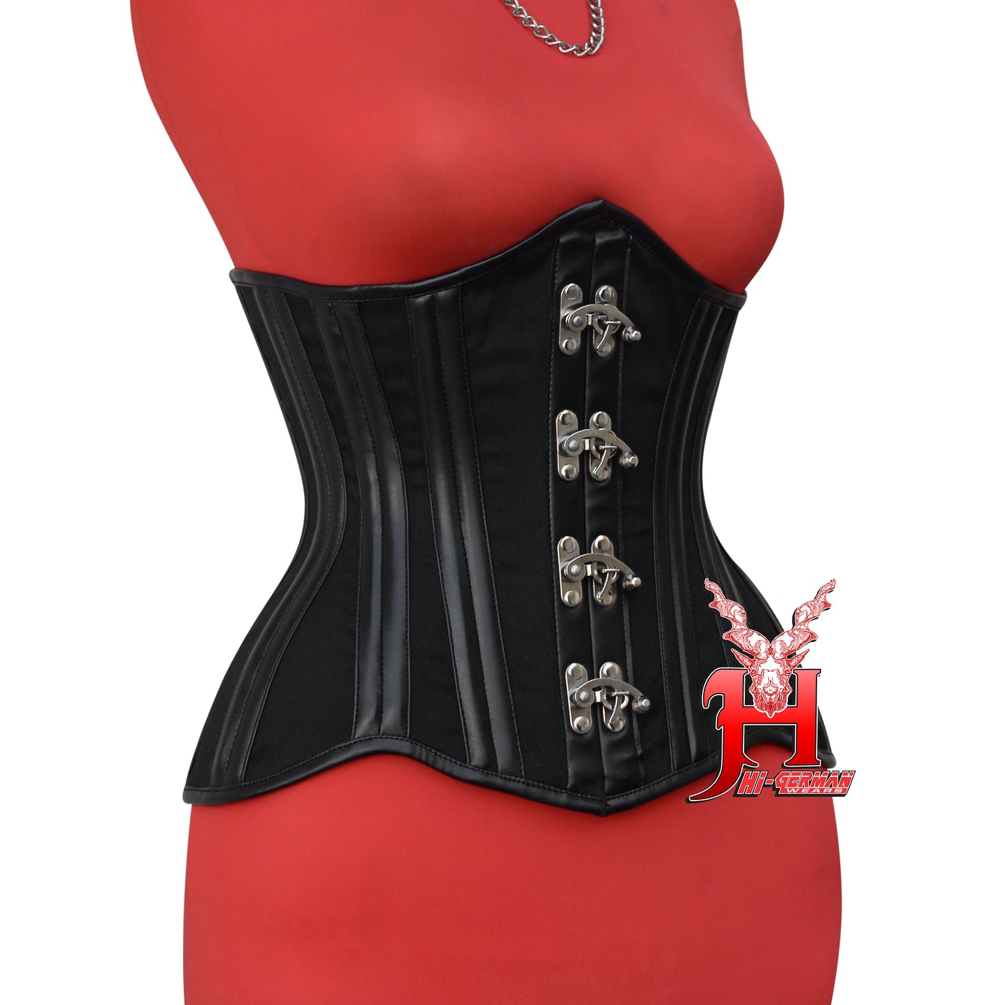 Unterbrustcorsage Damen – Black Cotton Underbust Corset with Buckles & Leather