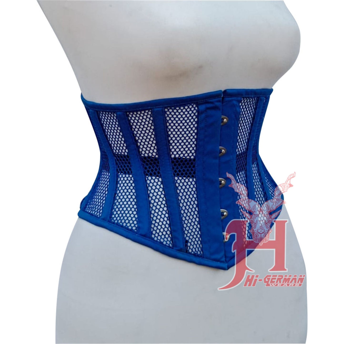 Handmade Women's Blue Cotton Mesh Steel Boned Truly Waist Trainer Corsets Hi-137