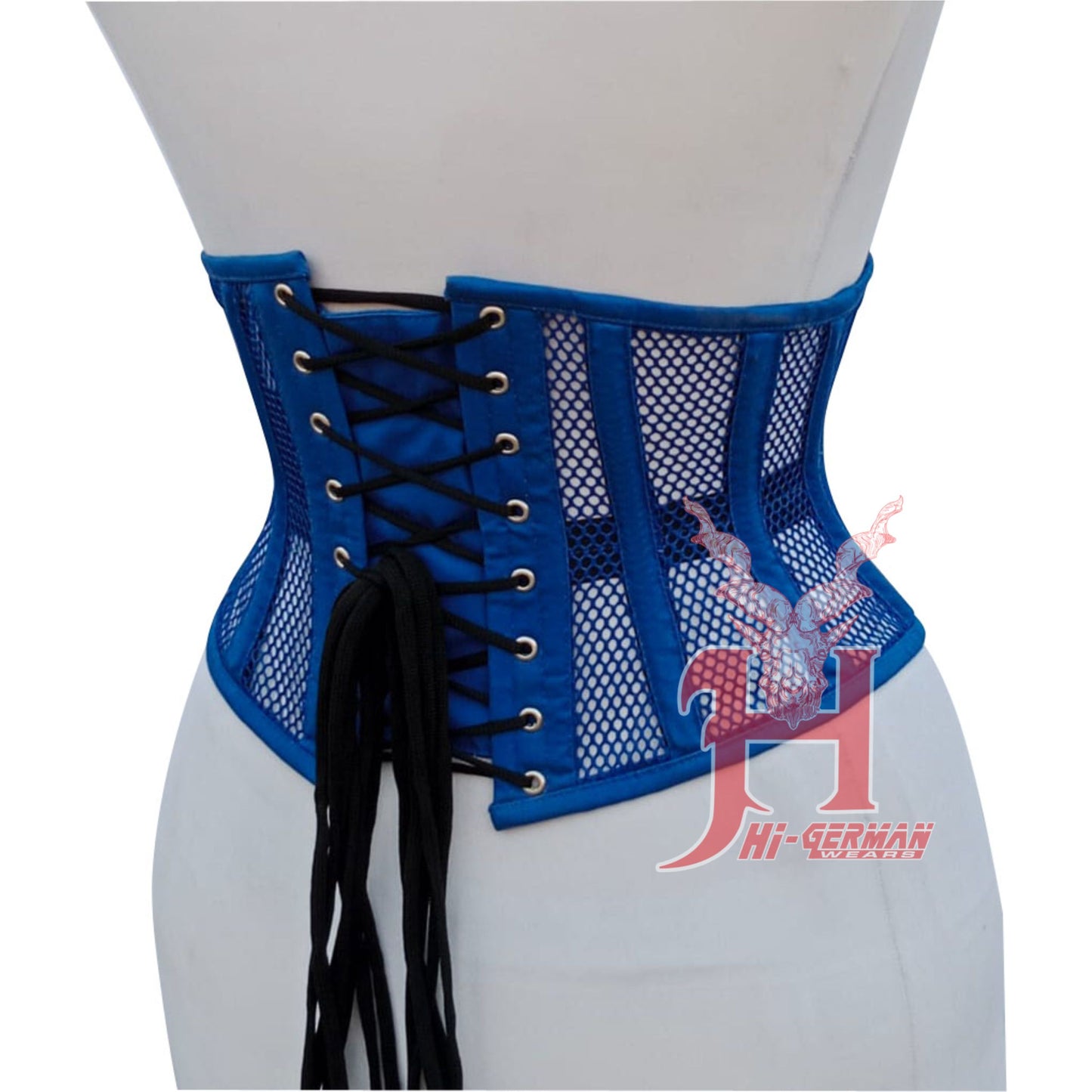 Handmade Women's Blue Cotton Mesh Steel Boned Truly Waist Trainer Corsets Hi-137