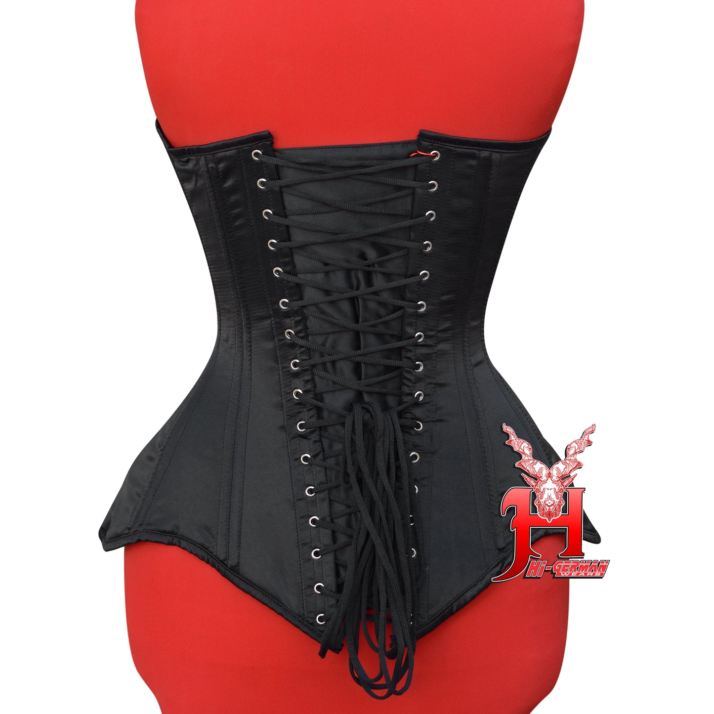 Women’s Overbust Black Satin Corset – Doppelstahl Überbrust Korsett Long Torso Waist Trainer