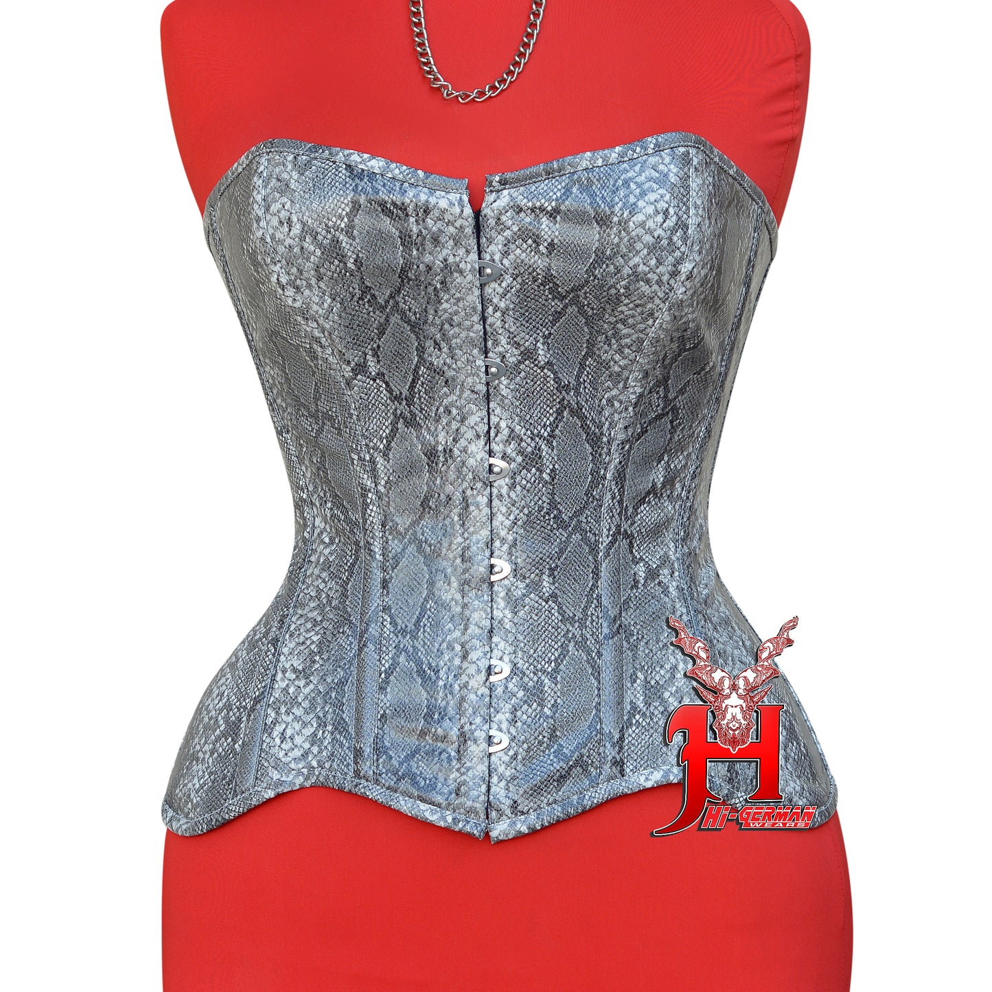 Women's Heavy Duty Steel Boned Overbust Waist Training Snake Print Faux Corset