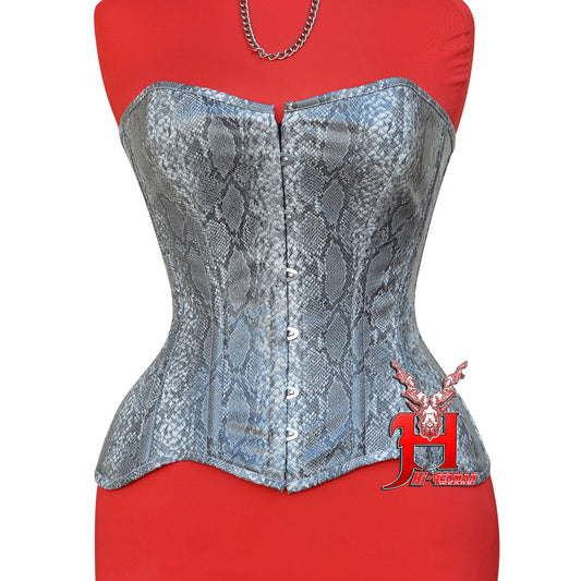 Women's Heavy Duty Steel Boned Overbust Waist Training Snake Print Faux Corset
