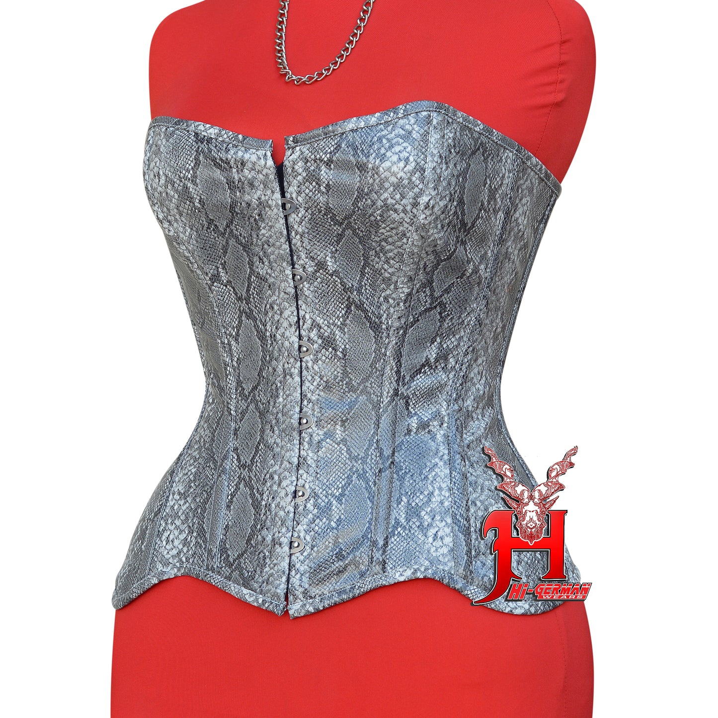 Women's Heavy Duty Steel Boned Overbust Waist Training Snake Print Faux Corset