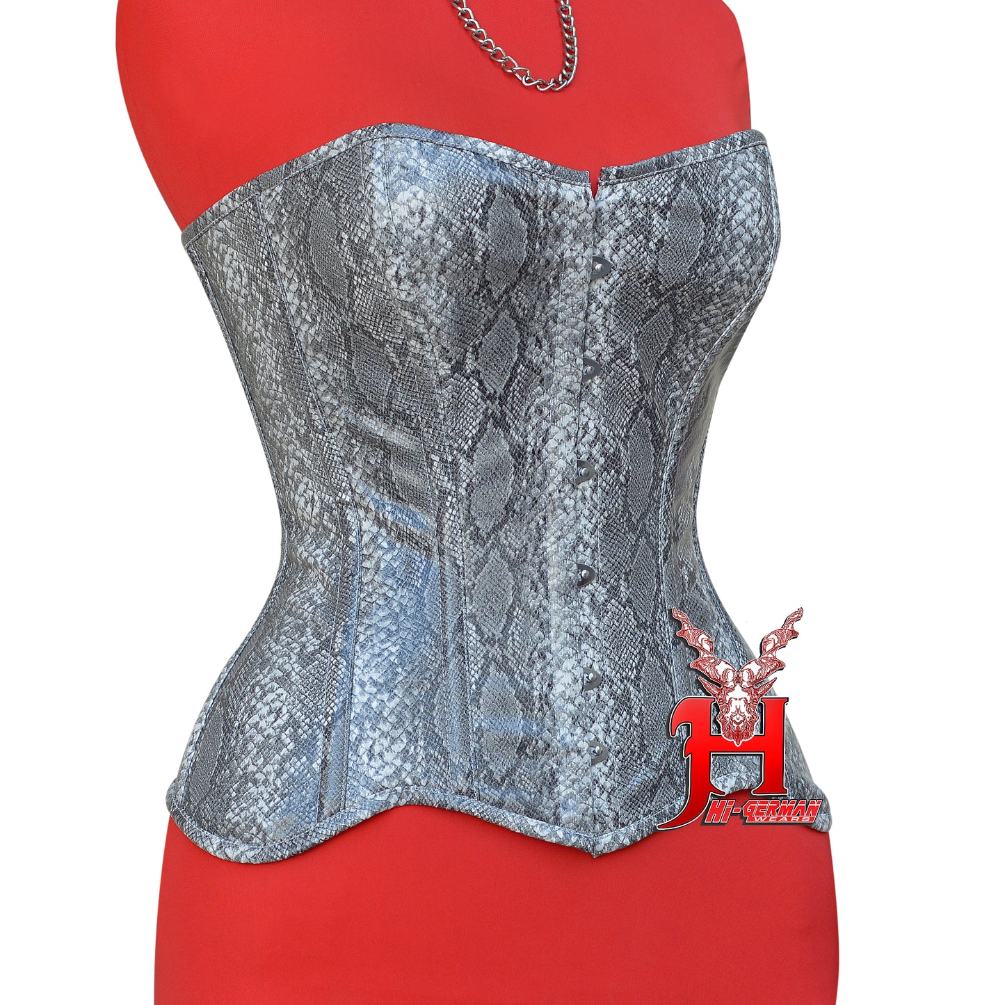 Women's Heavy Duty Steel Boned Overbust Waist Training Snake Print Faux Corset