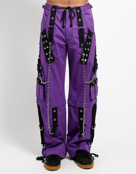 Men's Gothic Purple Cotton Gothic Dark Cuff Pants, Men's Fashion Gothic Pants