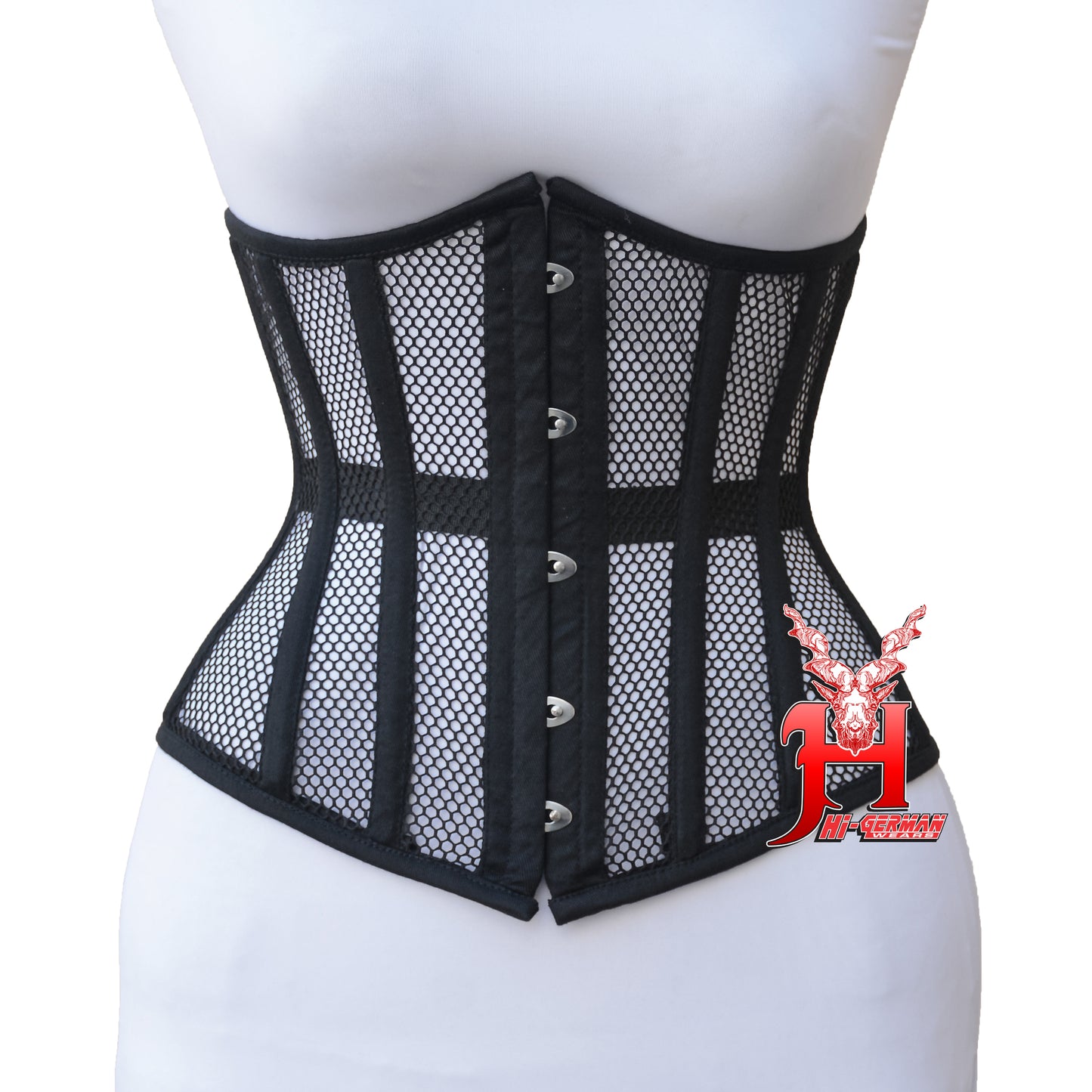 Women’s Underbust Black Cotton Mesh Steel Boned Waist Trainer Corset Unterbrust Korsett Damen