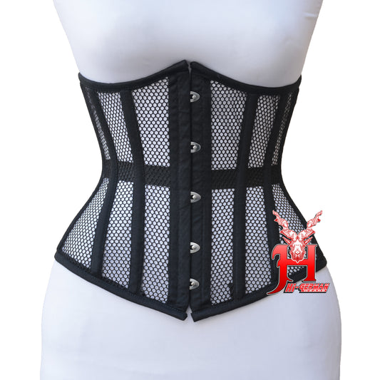 Women’s Underbust Black Cotton Mesh Steel Boned Waist Trainer Corset Unterbrust Korsett Damen