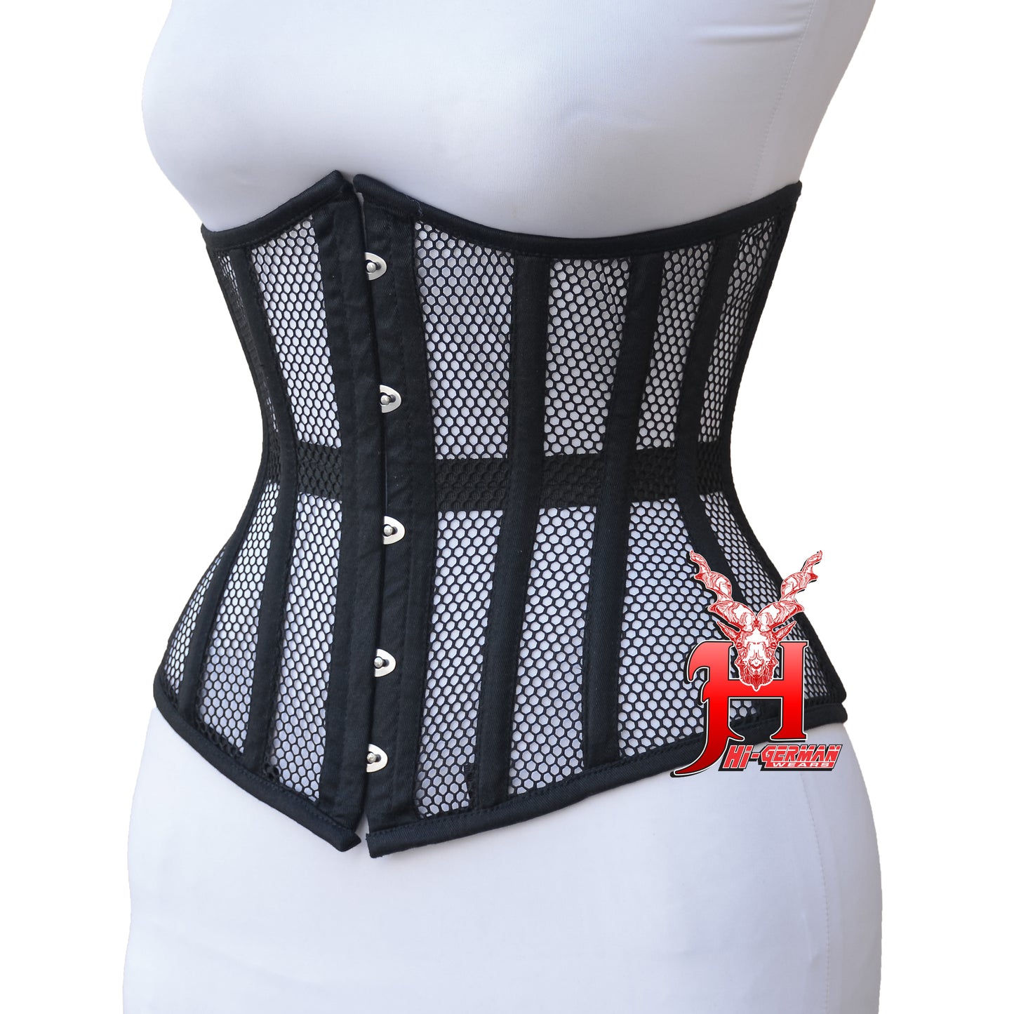 Women’s Underbust Black Cotton Mesh Steel Boned Waist Trainer Corset Unterbrust Korsett Damen