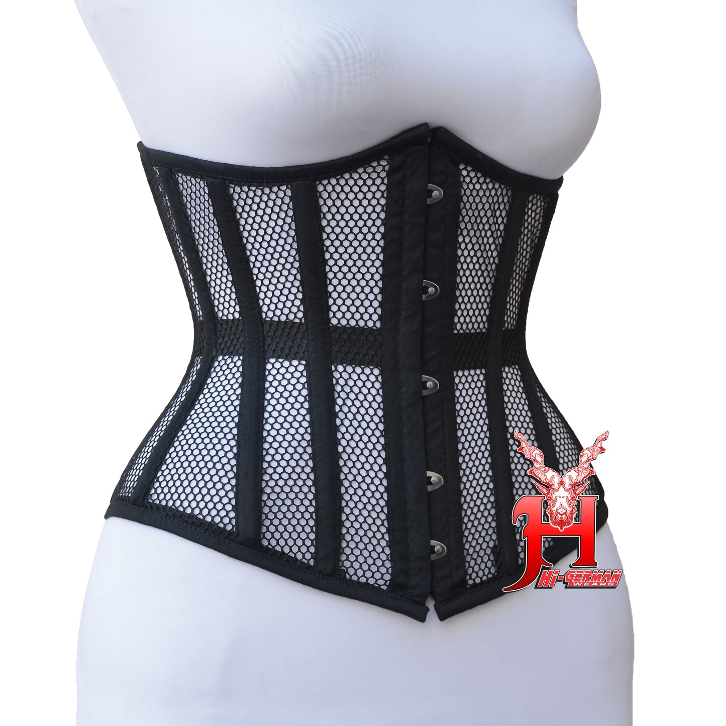 Women’s Underbust Black Cotton Mesh Steel Boned Waist Trainer Corset Unterbrust Korsett Damen