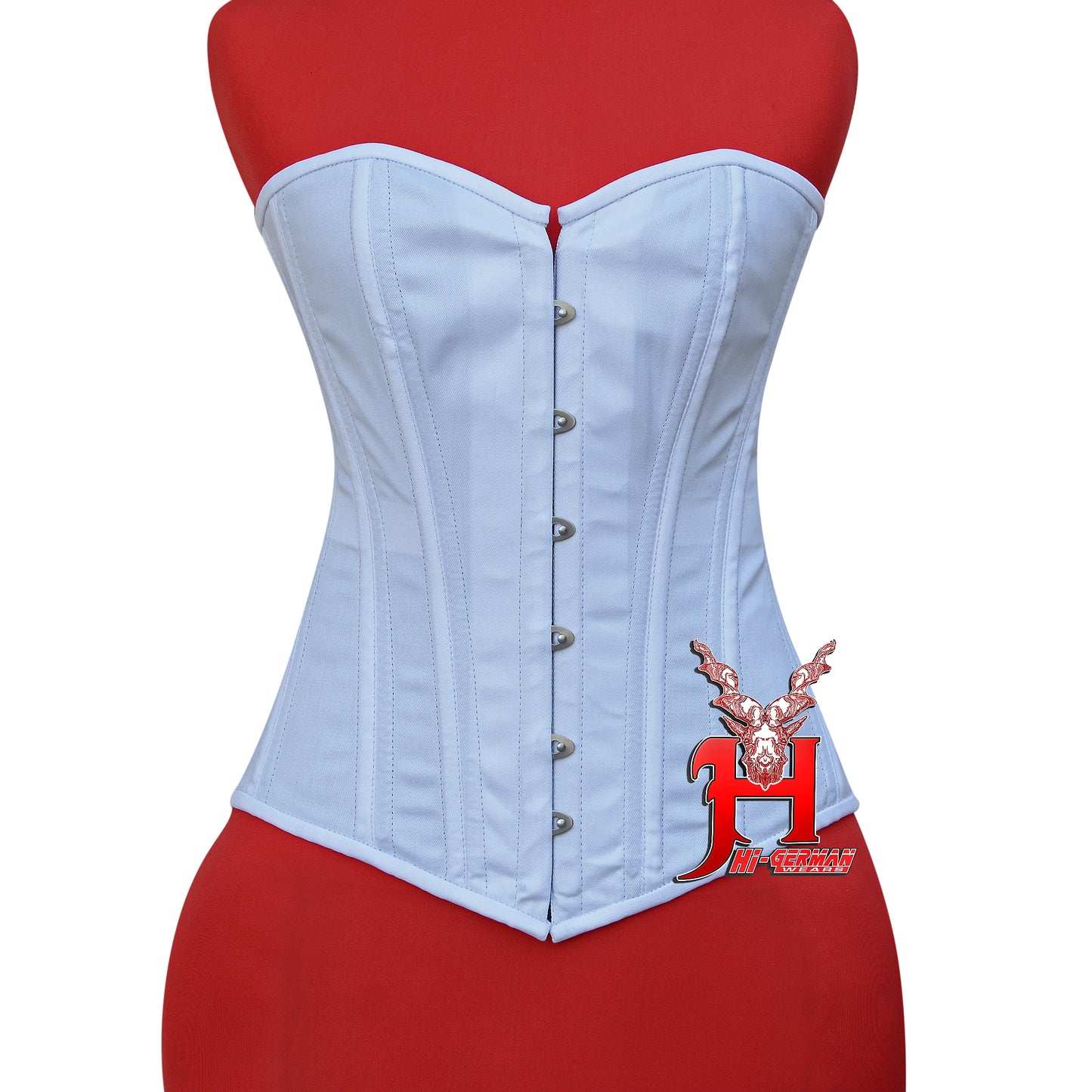 Women’s Overbust Weißes Cotton Steel Boned Hochzeits-Korsett