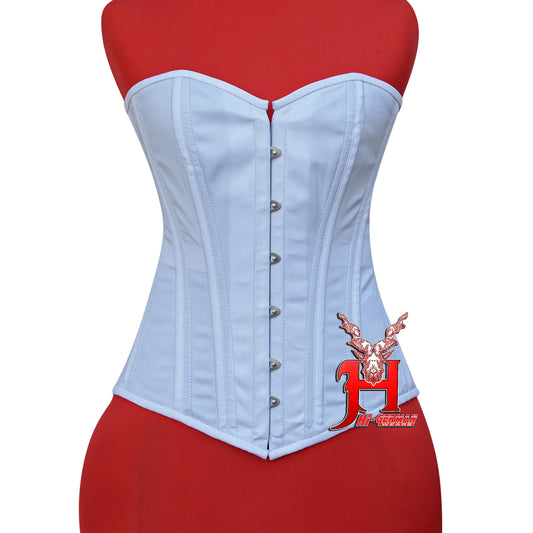 Women’s Overbust Weißes Cotton Steel Boned Hochzeits-Korsett